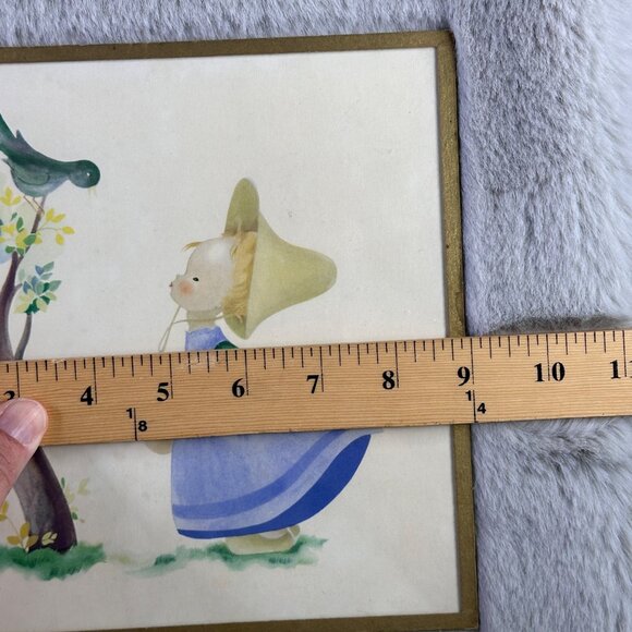 Vintage Josette Boland Framed Prints Dutch Children Chores Bird in Tree MCM - Picture 6 of 11